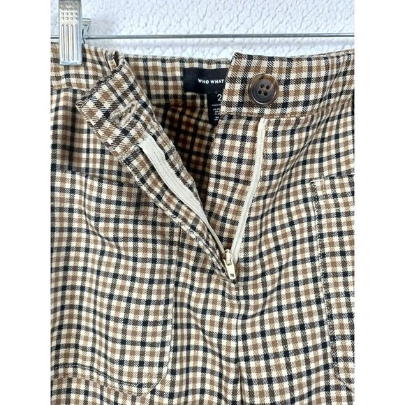 Who What Wear Womens Size 2 High Rise Plaid Cropped Wide Leg Stretch Pants Brown - Picture 5 of 11